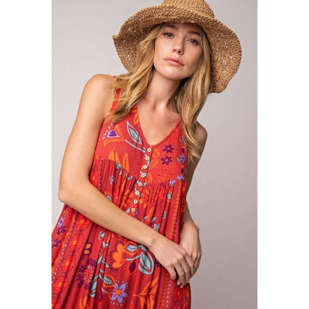 Florally Yours Floral Print Sleeveless Wide Leg Jumpsuit in Scarlett - Picture 3 of 5